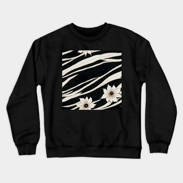 Black and White Vintage Floral Cottagecore Gothic Romantic Flower Peony Rose Leaf Design Crewneck Sweatshirt by VintageFlorals